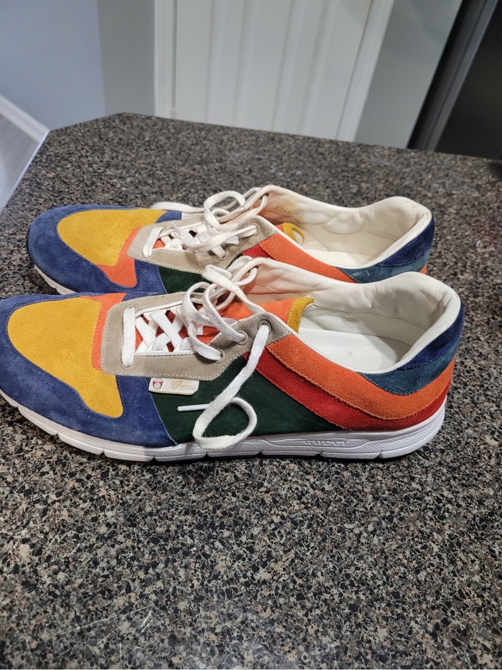 Gucci Multicolor Suede Low-Top Sneakers — Navy, Yellow, Orange, Green, Gray
